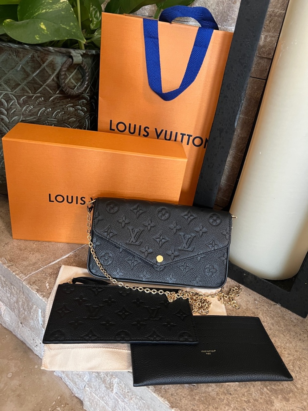 NWT Louis Vuitton Pochette Félicie Black Monogram with  Empreinte Leather